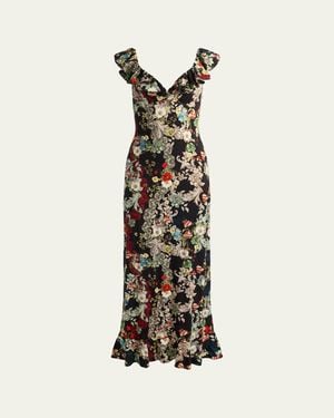 Alice + Olivia Gemma Floral Ruffle-Trim Maxi Dress - White
