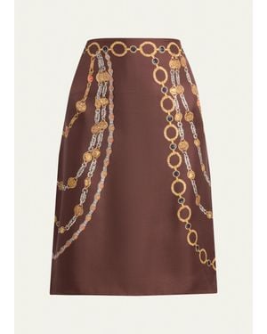 Versace Printed Silk Twill Pencil Skirt - Brown
