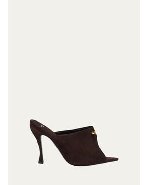 Balenciaga 95Mm Suede Peep-Toe Mules - White