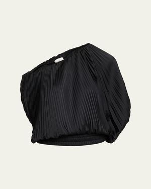 A.L.C. Mara Satin Pleated Asymmetric Top - Black