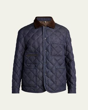 Moncler Cotton & Leather Quilted Jacket - Blue
