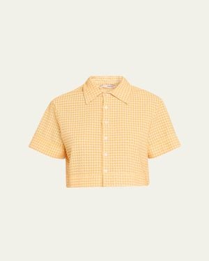 Jonathan Simkhai Reeves Textured Gingham Camp Shirt - Natural