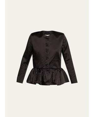 LIBEROWE Single-Breasted Satin Peplum Jacket - Black