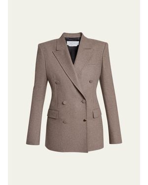 Gabriela Hearst Gavin Wool-Cashmere Flannel Double-Breasted Blazer Jacket - Gray
