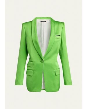 Tom Ford Single-Breasted Silk-Wool Blazer Jacket - Green