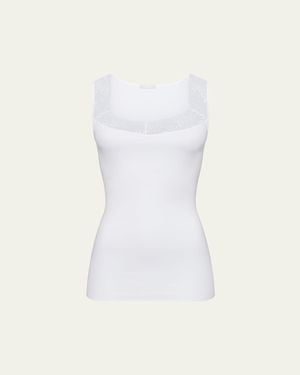 Hanro Cotton Delight Lace-Trim Tank Top - White