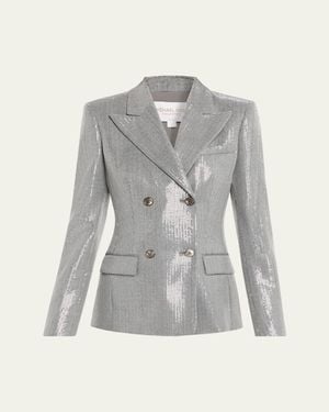 Michael Kors Double-Breasted Pinstripe Sequin Jacket - Gray