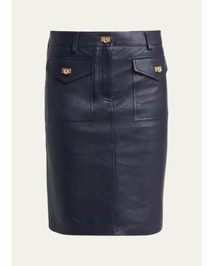 Ferragamo Nappa Leather Knee-Length Skirt - Blue