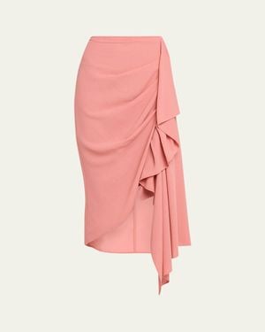 Michael Kors Draped Fluid Wool Midi Pencil Skirt - Pink