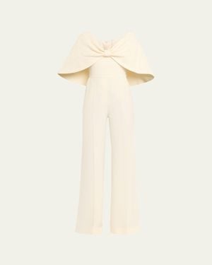Elie Saab Wide-Leg Cady Cape Jumpsuit - Natural