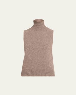 Brandon Maxwell Bruno Turtleneck Sleeveless Sweater - Natural