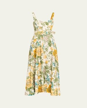 Cara Cara Calypso Floral Linen Midi Dress - Metallic