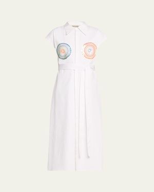 Christopher John Rogers Sequined Sleeveless Belted Shirtdress - White