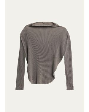 Issey Miyake Misty Pleats Long-Sleeve Top - Gray