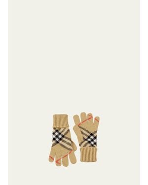 Burberry Check Cashmere-Blend Gloves - Natural