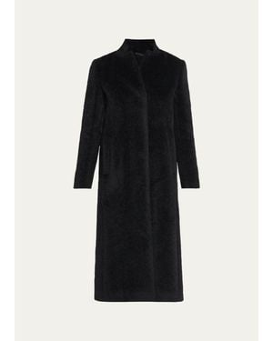 Cinzia Rocca Long Stand-Collar Alpaca Wool Coat - Black