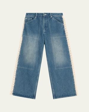 Sea Stasia Crochet-Trim Utility Jeans - Blue