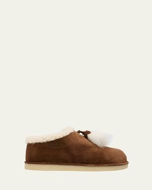 Miu Miu Suede Shearling-Lined Booties With Fur Tassels - Brown