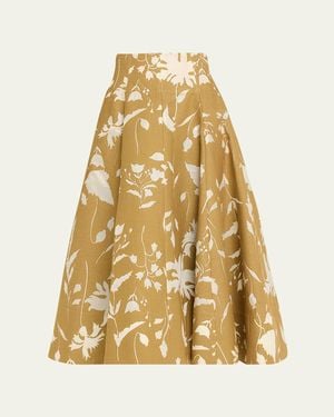 Lela Rose Sheer Floral Jacquard Fit-And-Flare Midi Skirt - Metallic