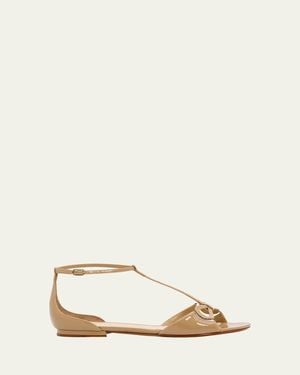 Alexandre Birman Malu Patent Leather Bow Sandals - Natural