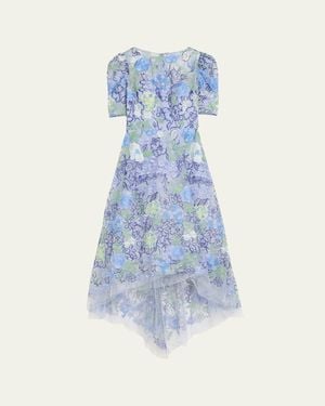 Teri Jon High-Low Embroidered Tulle Maxi Dress - Blue