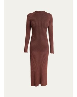 Proenza Schouler Roux Long-Sleeve Silk-Blend Rib Midi Dress - Red