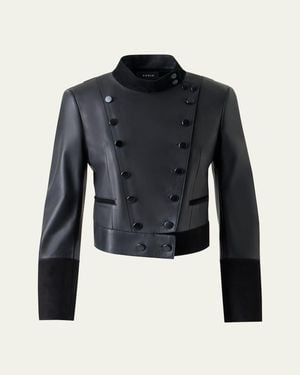 Akris Dean Nappa Leather Jacket With Suede Trim - Blue