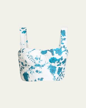 Erdem Floral-Print Cotton-Linen Bra Top - Blue