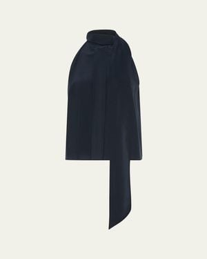 Max Mara Pleated Silk Crepe De Chine Halter Top - Blue