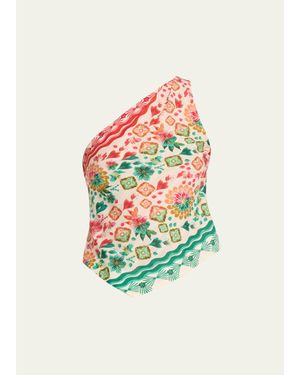 Saloni Madeline Printed One-Shoulder Top - White