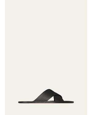 The Row Malick Leather Crisscross Slide Sandals - Black
