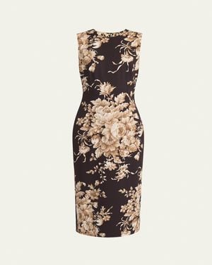 Dolce & Gabbana Rose Cretonne Charmeuse Sleeveless Midi Dress - White