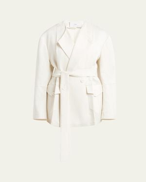 Setchu No Collar Origami Belted Wool Jacket - Natural