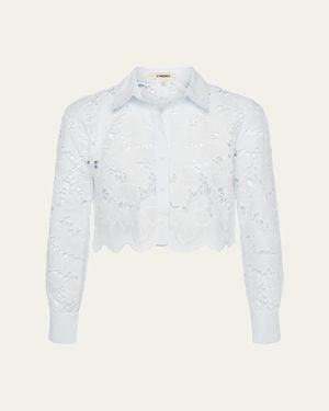 L'Agence Seychelle Floral Eyelet-Embroidered Cropped Shirt - White