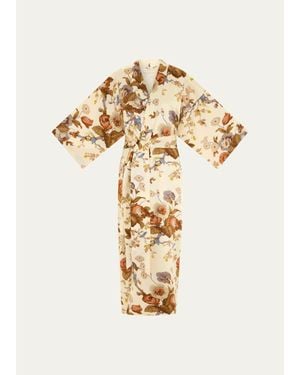 Olivia Von Halle Queenie Floral-Print Silk Robe - White