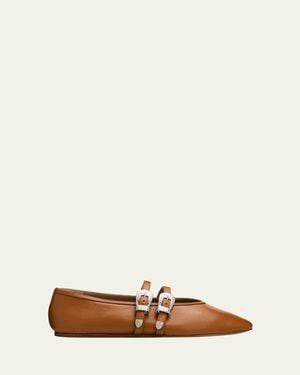 Le Monde Beryl Claudia Mary Jane Buckle Leather Ballerina Flats - Brown