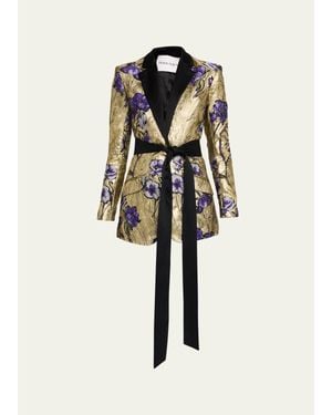 Prabal Gurung Metallic Floral Jacquard Belted Jacket - White
