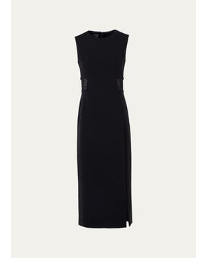 Akris Sleeveless Lace-Inset Wool Double-Face Midi Dress - Blue