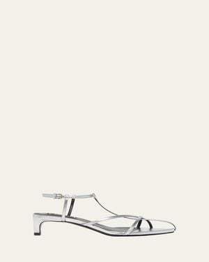 Jil Sander Metallic Kitten T-Strap Sandals - Natural