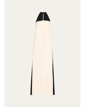Valentino Garavani Colorblock Silk Choker Strapless-Illusion Column Gown - Natural