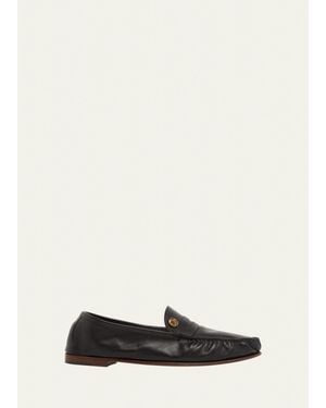 Versace Medusa Leather Moc-Toe Loafers - White