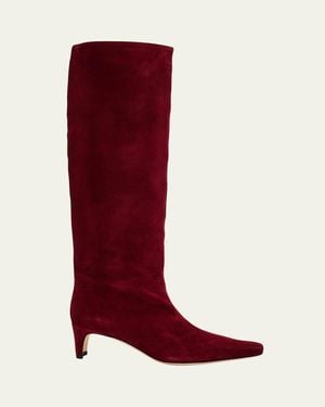 STAUD Wally Suede Knee-High Boots - Red