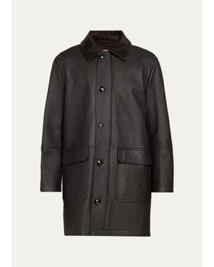 Kiton Shearling Mid-Length Car Coat - Black