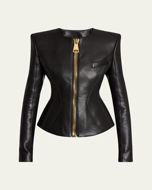 Balmain Fitted Lambskin Leather Jacket - Black