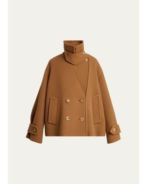 Chloé Virgin Wool-Blend Double-Breasted Peacoat - Brown