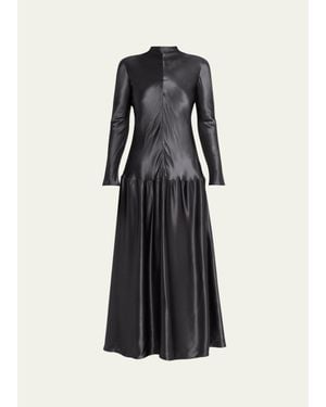 FFORME Mila Satin Drop-Waist Dress - Black
