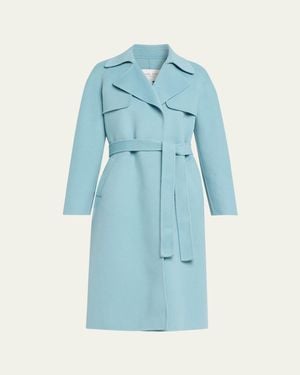 Michael Kors Wrap-Front Plush Wool Coat - Blue