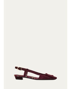 Roger Vivier Belle Vivier Suede Slingback Flats - White