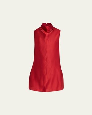 KHAITE Daria Sleeveless Turtleneck Twill Mini Dress - Red