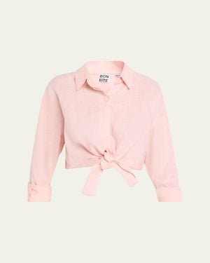 AEXAE Tie-Front Linen Shirt - Pink